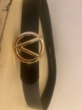 Valentino Black Belt with Gold V Logo Buckle